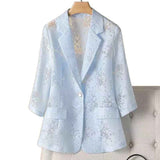 Jacquard Cropped-sleeve Blazer For Women