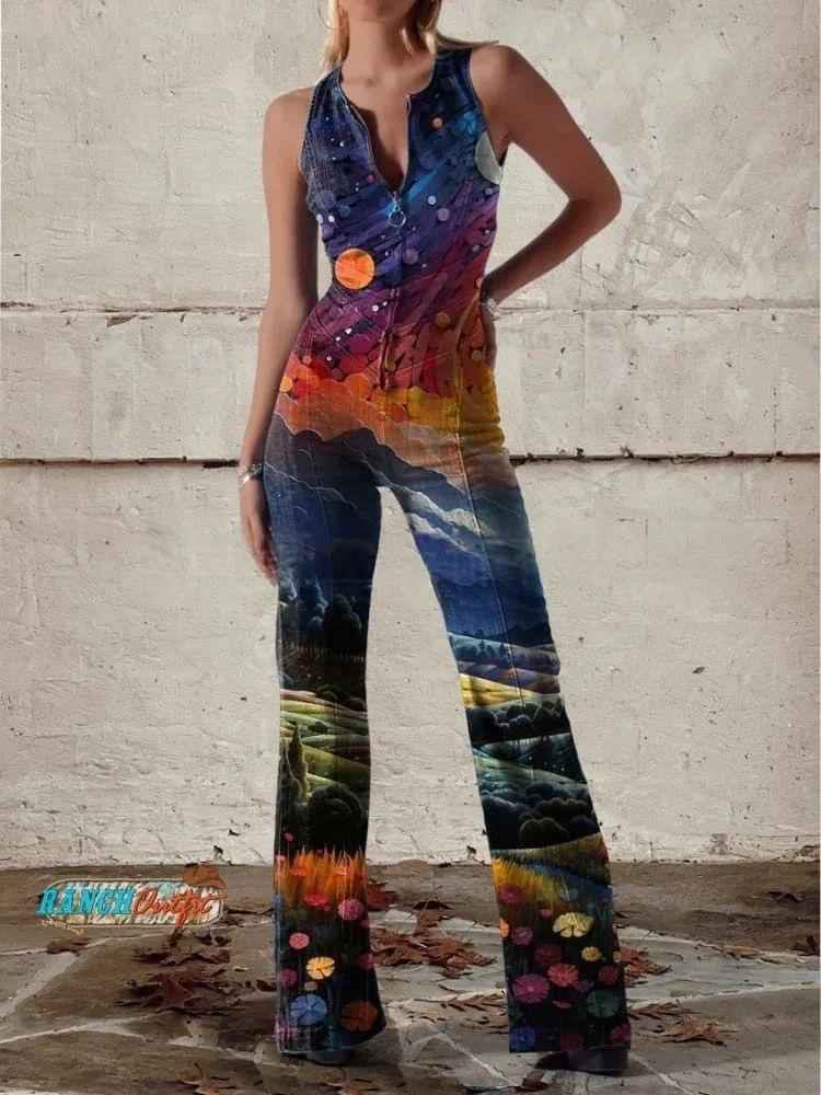 Fashionable Printed Womens Sexy Off-Shoulder Sleeveless Jumpsuit