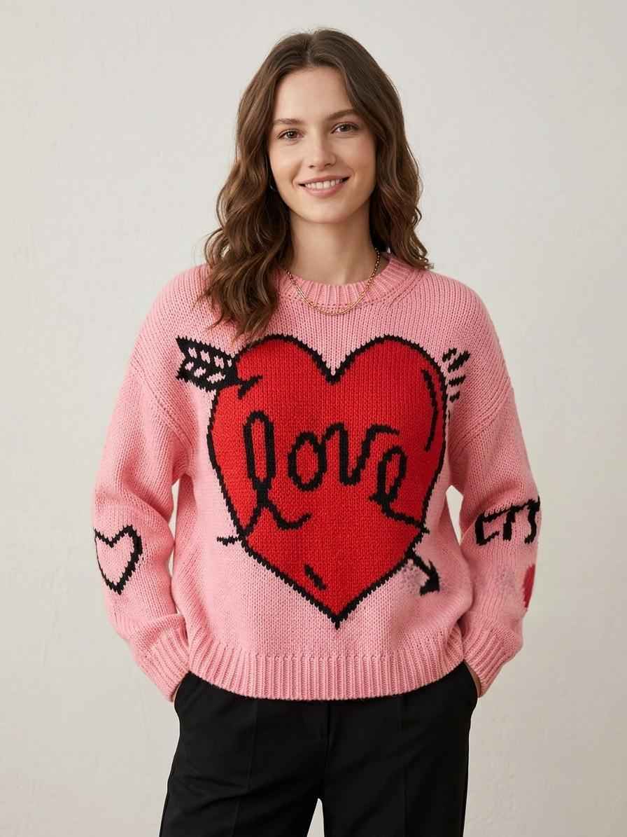 New Heart-pattern Long-sleeve Knit Sweater