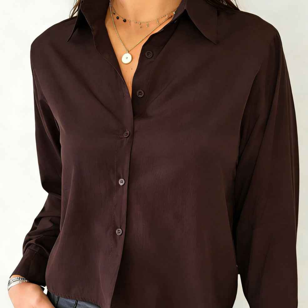 Solid-color Casual Loose-fit Long-sleeved Linen Shirt For Women