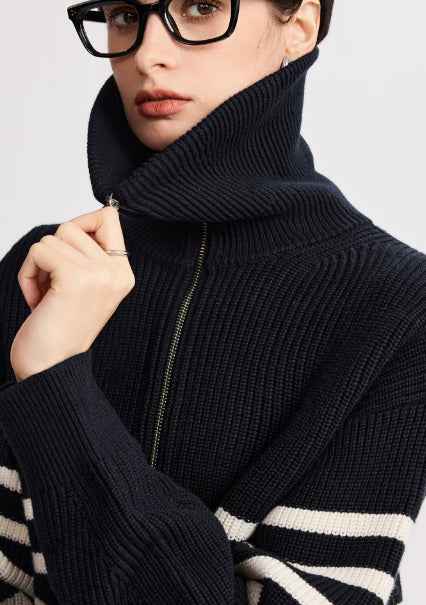 Women's Heavyweight Navy Striped Sweater