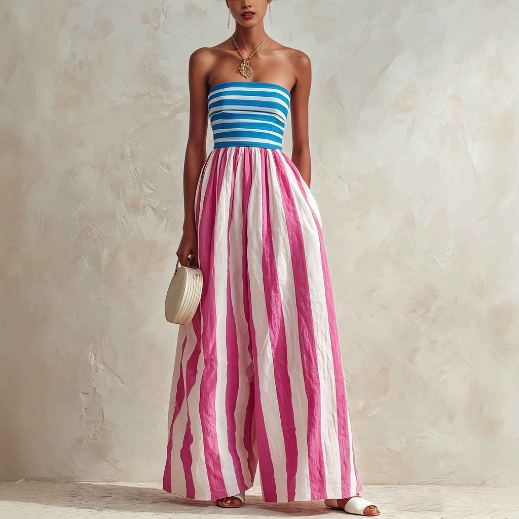 Summer Fashion Off-shoulder Elegant Striped Jumpsuit For Women