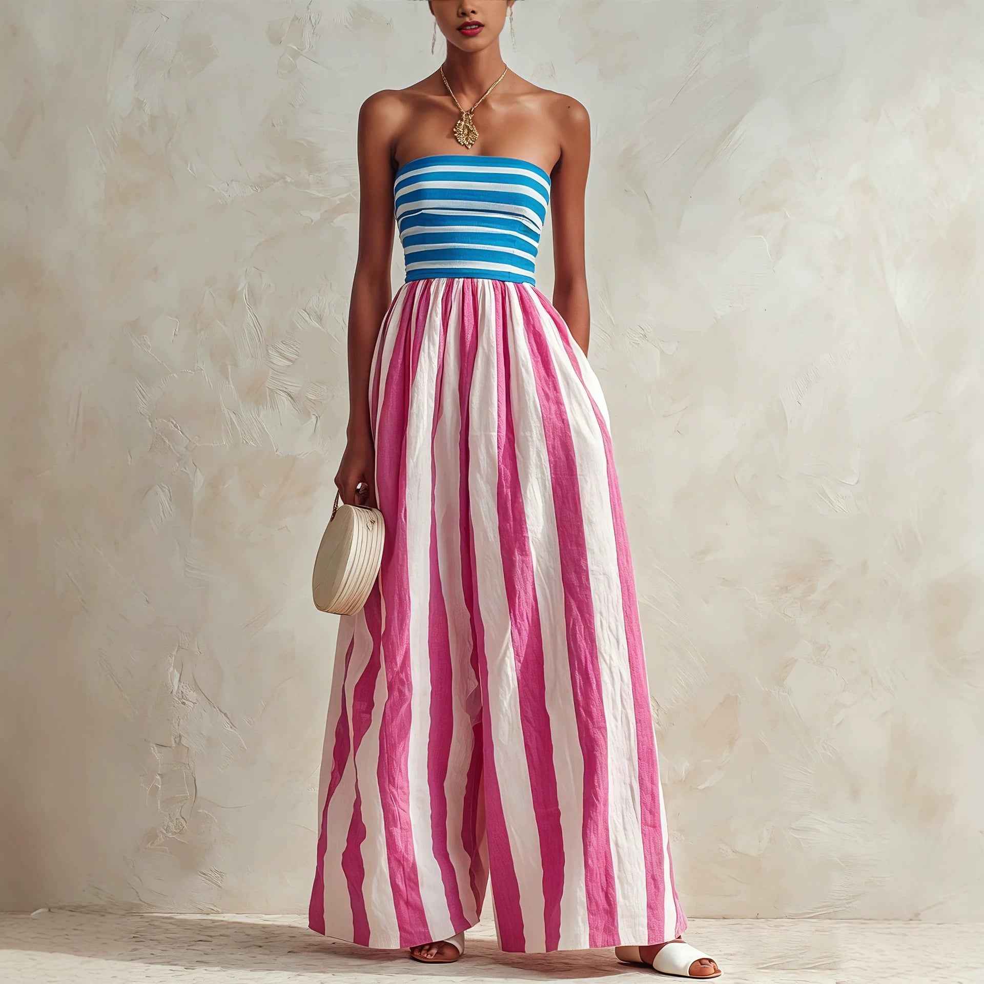 Summer Fashion Off-shoulder Elegant Striped Jumpsuit For Women