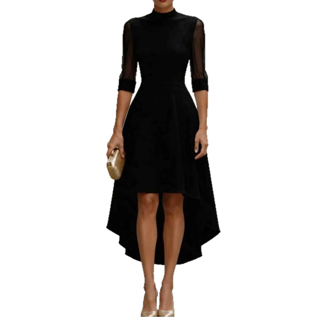 Womens Casual Midi-Sleeve Mesh Dress