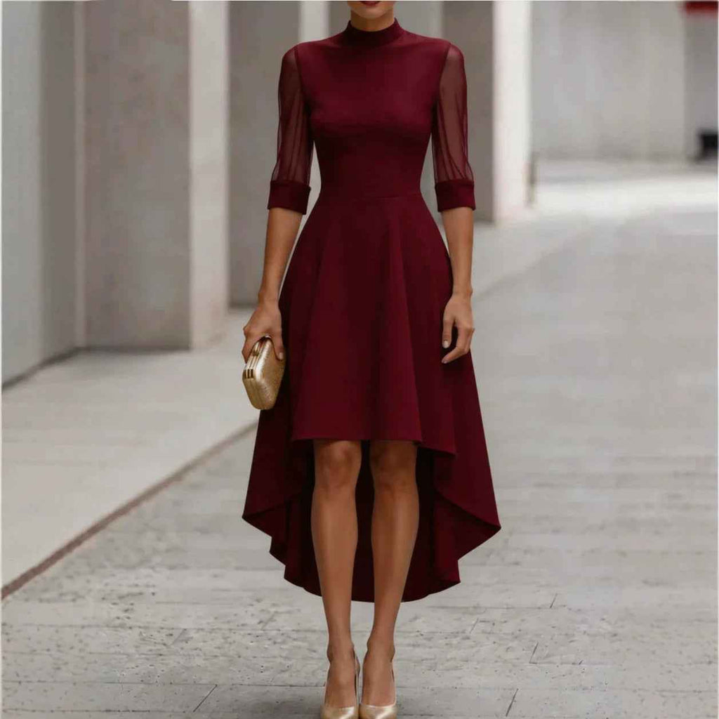 Womens Casual Midi-Sleeve Mesh Dress