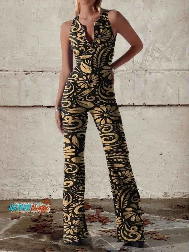 Fashionable Printed Womens Sexy Off-Shoulder Sleeveless Jumpsuit