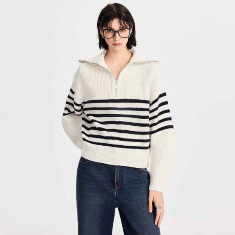 Women's Heavyweight Navy Striped Sweater