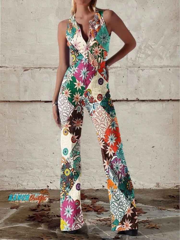 Fashionable Printed Womens Sexy Off-Shoulder Sleeveless Jumpsuit