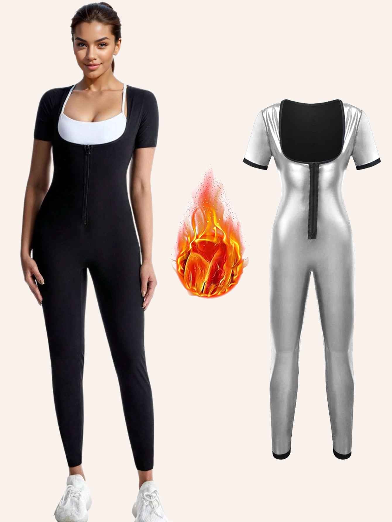 Women's Sauna Suit Short Sleeve Jumpsuit, Sweat Enhancer Workout Shapewear, Corset Waist Trainer For Body Sculpting