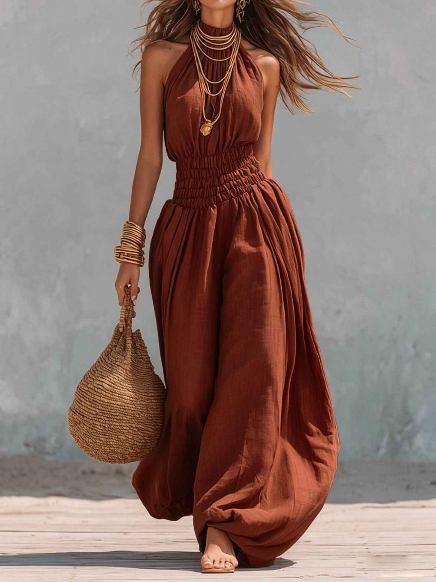 Stylish Sleeveless Halter Jumpsuit For Women