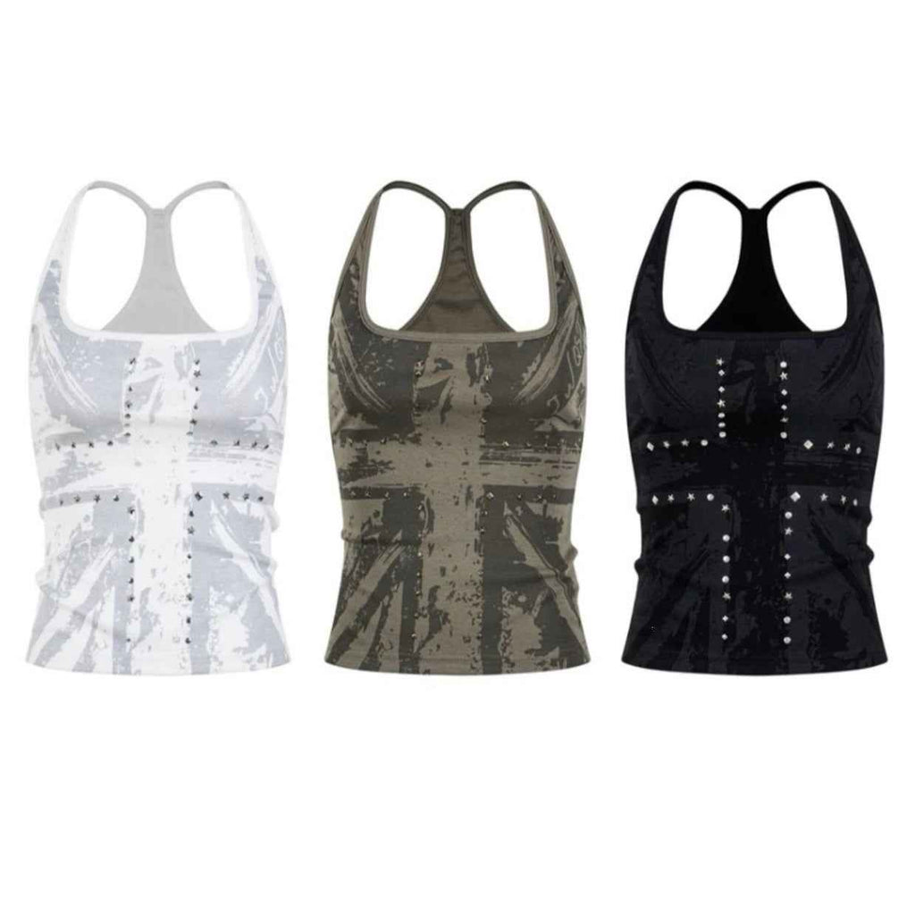 Cross-printed Studded Halter Vest Figure-hugging Sexy Sleeveless Top
