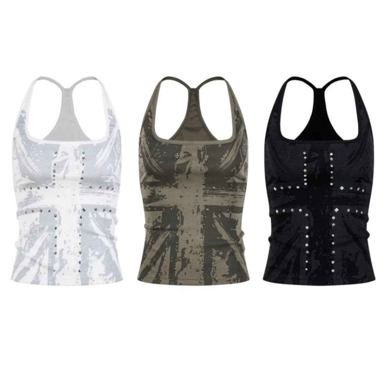 Cross-printed Studded Halter Vest Figure-hugging Sexy Sleeveless Top