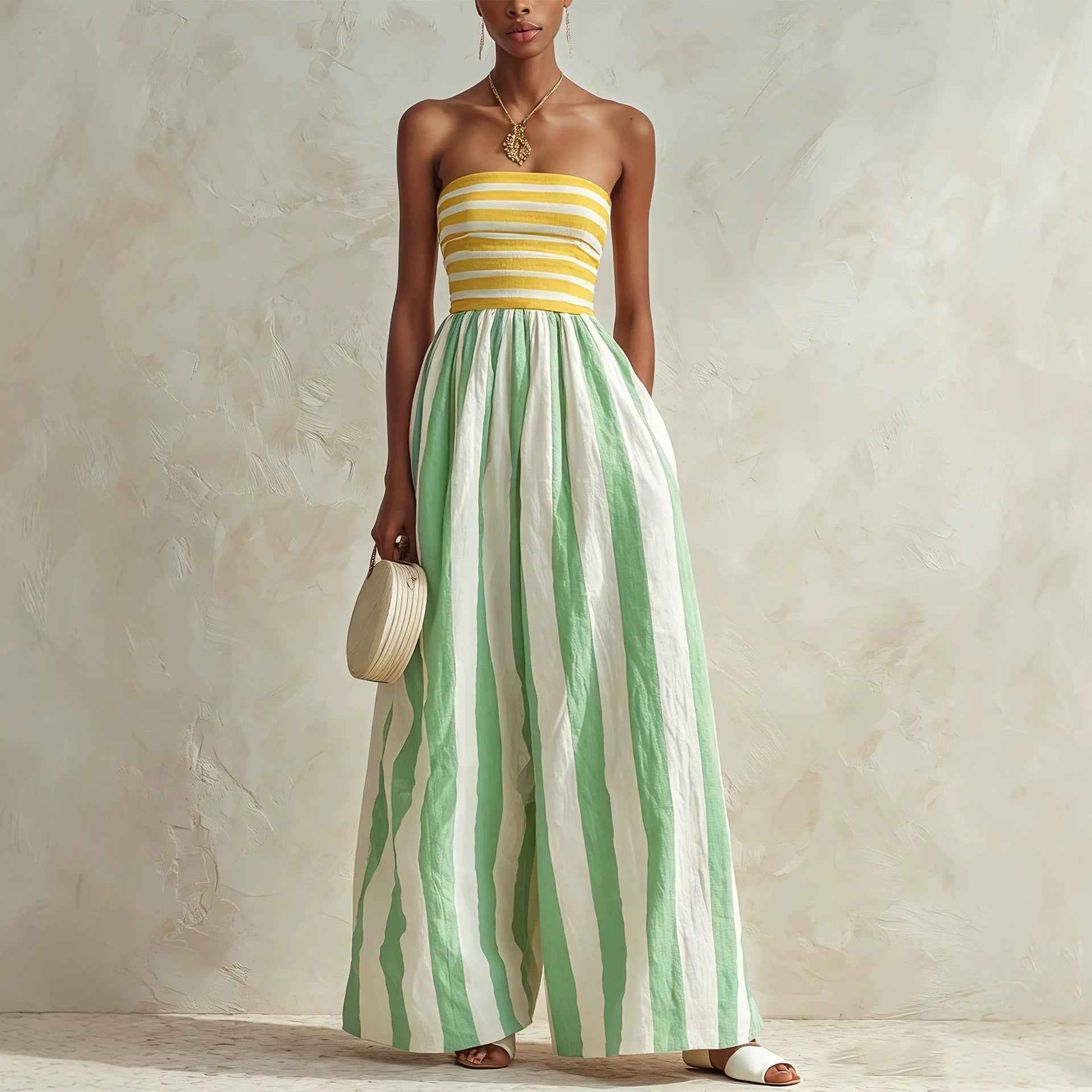Summer Fashion Off-shoulder Elegant Striped Jumpsuit For Women