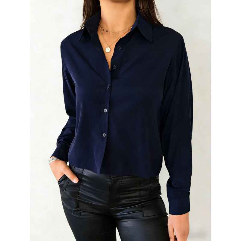 Solid-color Casual Loose-fit Long-sleeved Linen Shirt For Women