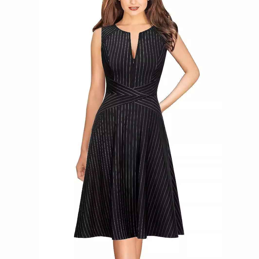Color-block Elegant Vintage Casual Womens Dress