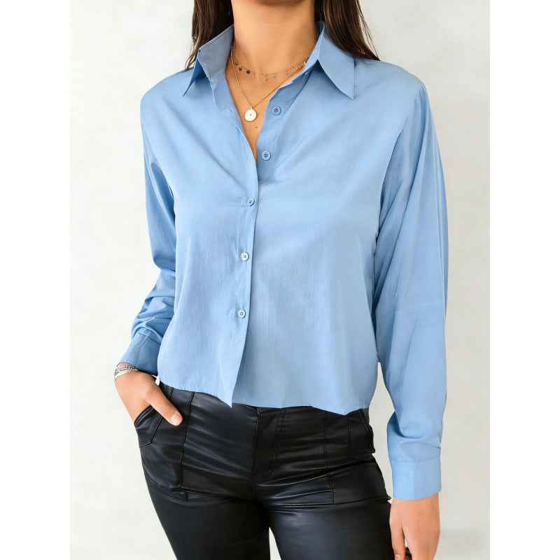 Solid-color Casual Loose-fit Long-sleeved Linen Shirt For Women