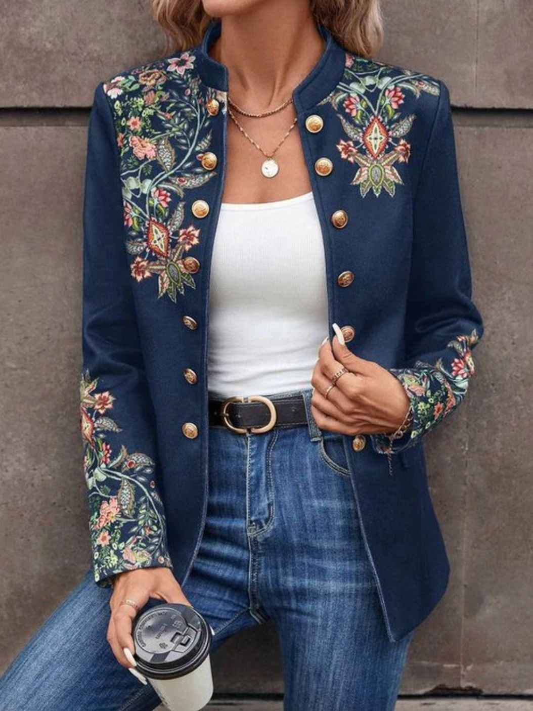 Elegant Embroidered Floral Blazer For Women