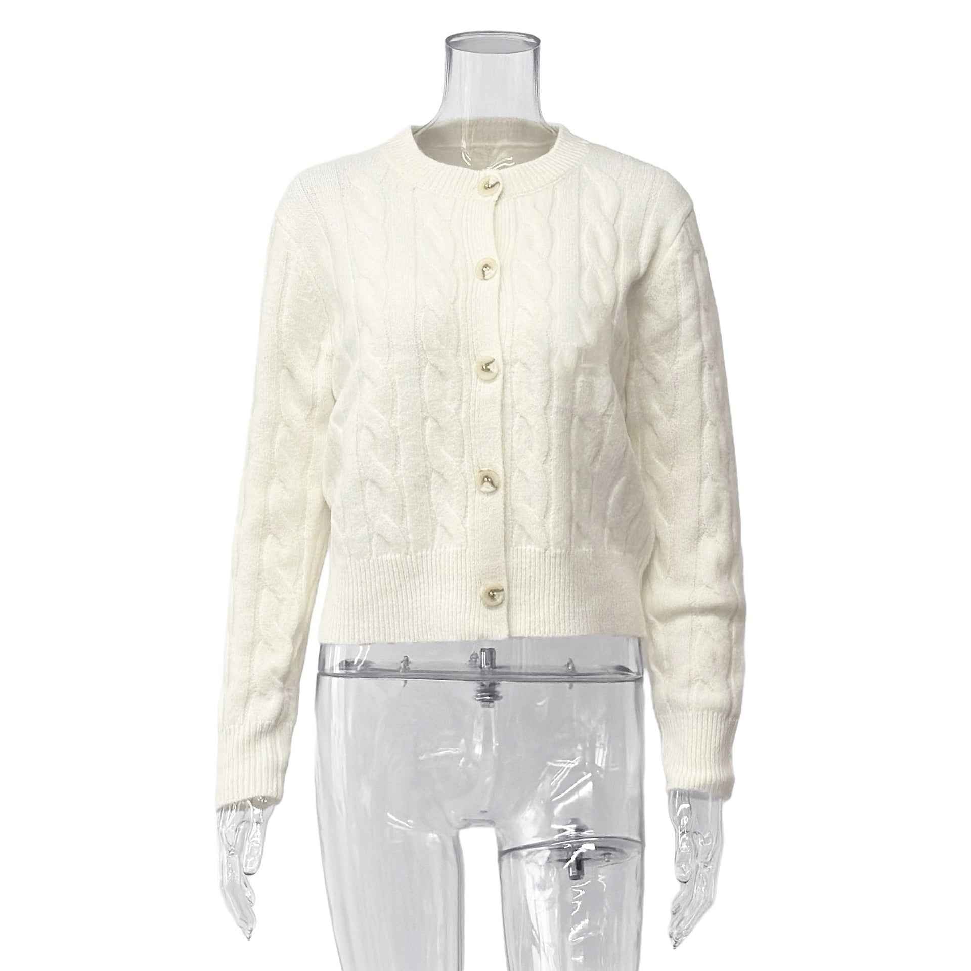 Embroidered Crewneck Cable-Knit AutumnWinter SweaterBlouse