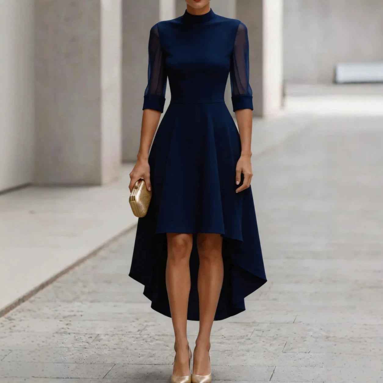 Womens Casual Midi-Sleeve Mesh Dress
