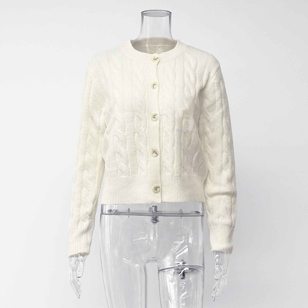 Embroidered Crewneck Cable-Knit AutumnWinter SweaterBlouse