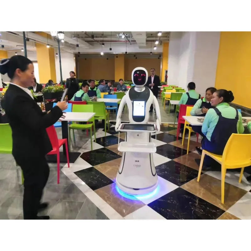 Design Plastic Restaurant Room Artificial Intelligent Food Delivery Smart Humanoid Service Waiter Robot