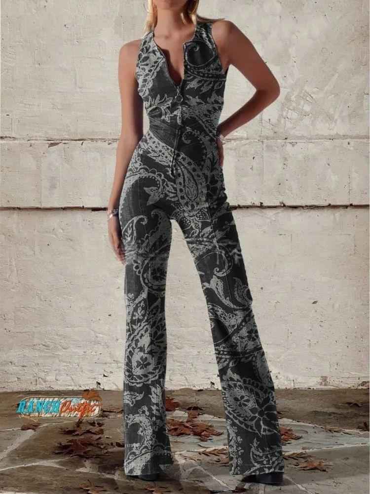 Fashionable Printed Womens Sexy Off-Shoulder Sleeveless Jumpsuit