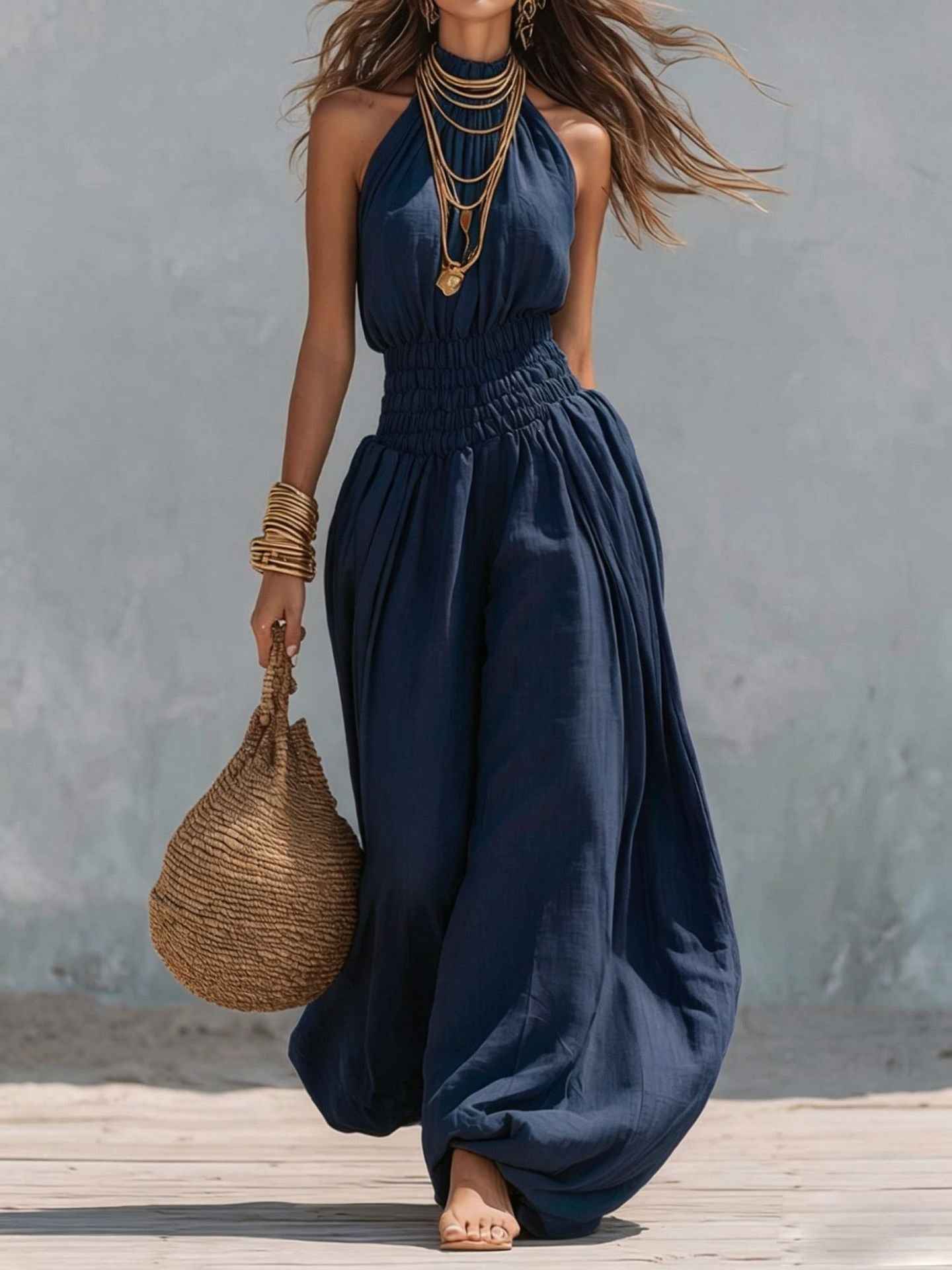 Stylish Sleeveless Halter Jumpsuit For Women