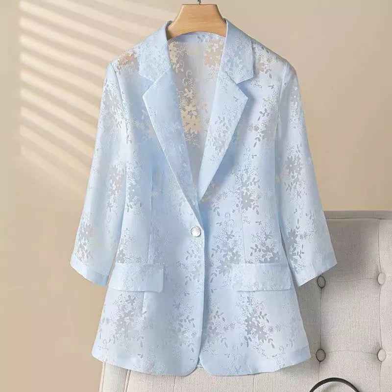 Jacquard Cropped-sleeve Blazer For Women