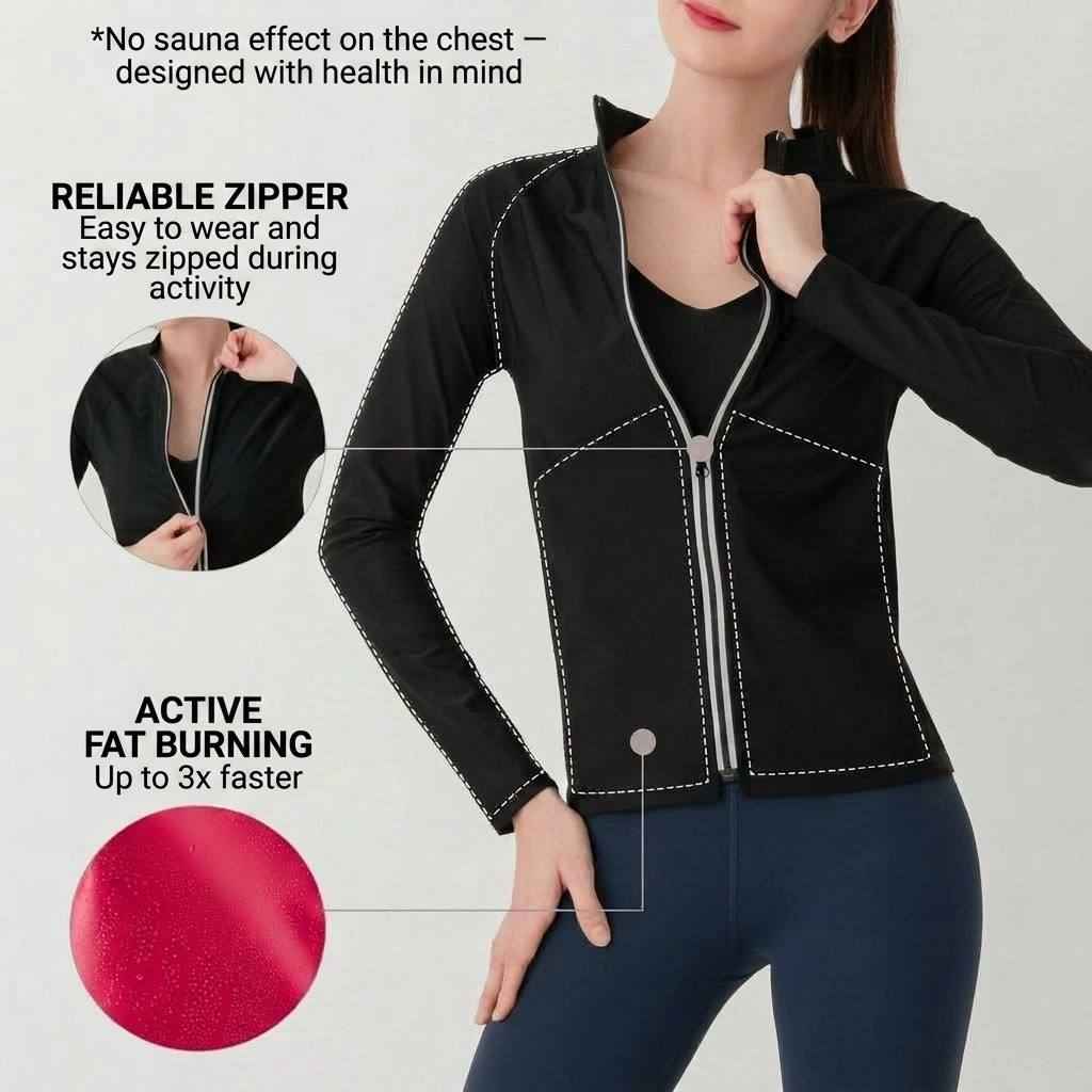 Sauna Jackets For Women Long Sleeves Sweat Suit Weight Loss Shirt Zipper Workout Gym Exercise Body Shaper