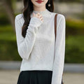 Fine-woven Wool Mock-neck Long-sleeve Knit Shirt