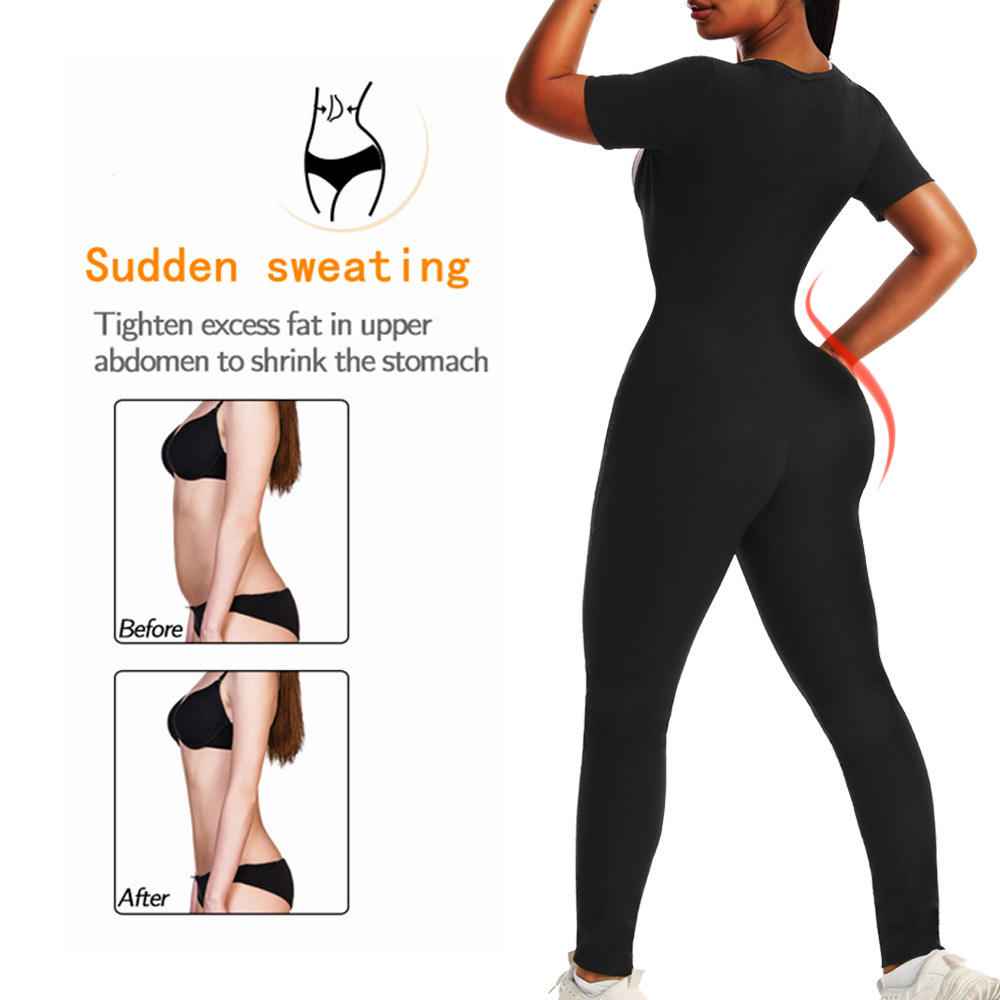 Women's Sauna Suit Short Sleeve Jumpsuit, Sweat Enhancer Workout Shapewear, Corset Waist Trainer For Body Sculpting