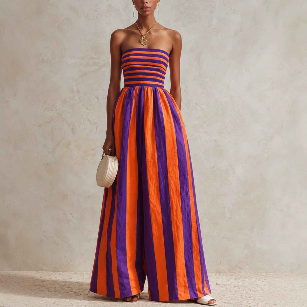 Summer Fashion Off-shoulder Elegant Striped Jumpsuit For Women