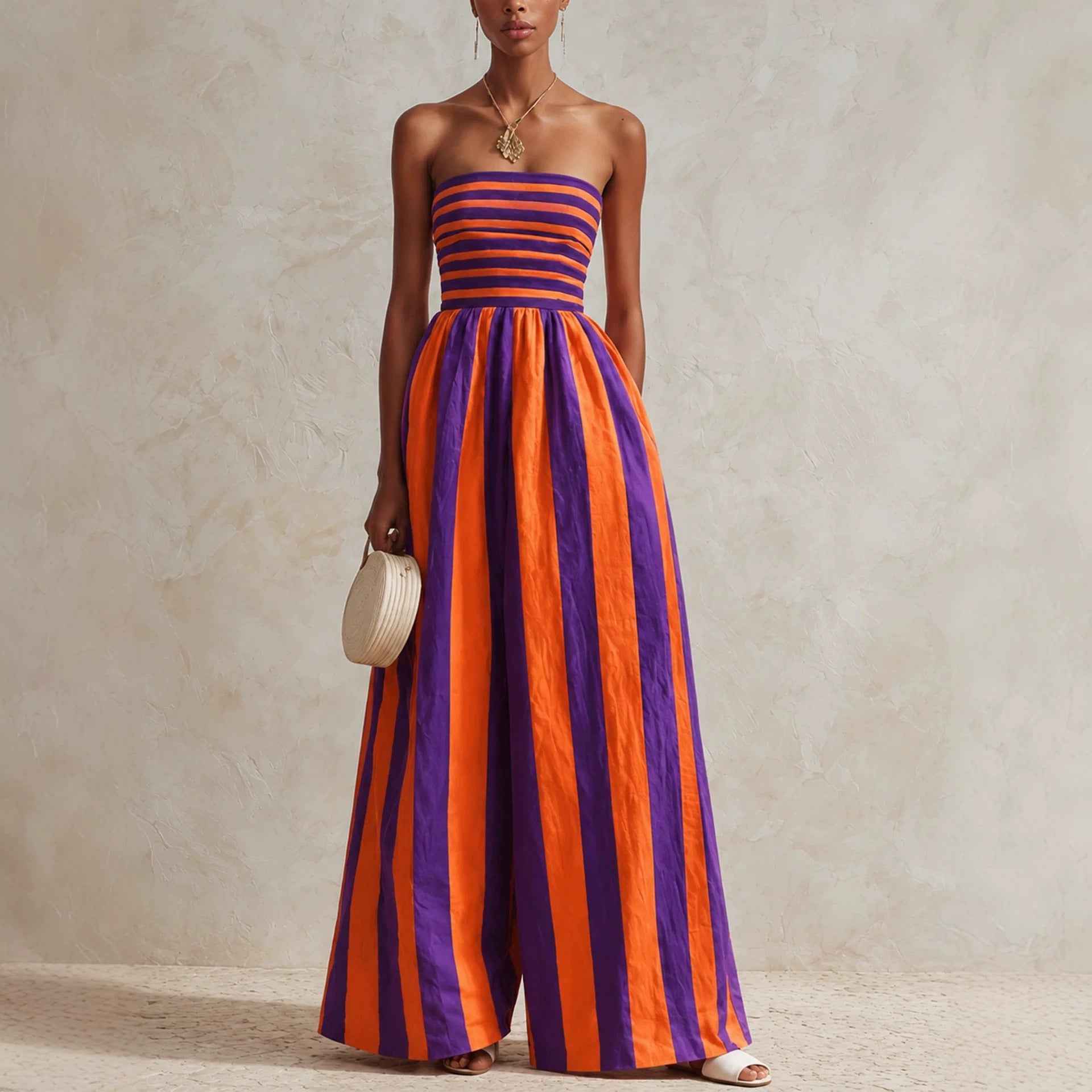 Summer Fashion Off-shoulder Elegant Striped Jumpsuit For Women
