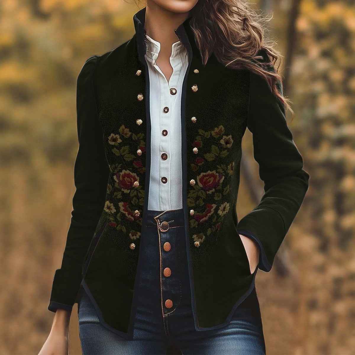 Elegant Embroidered Floral Blazer For Women