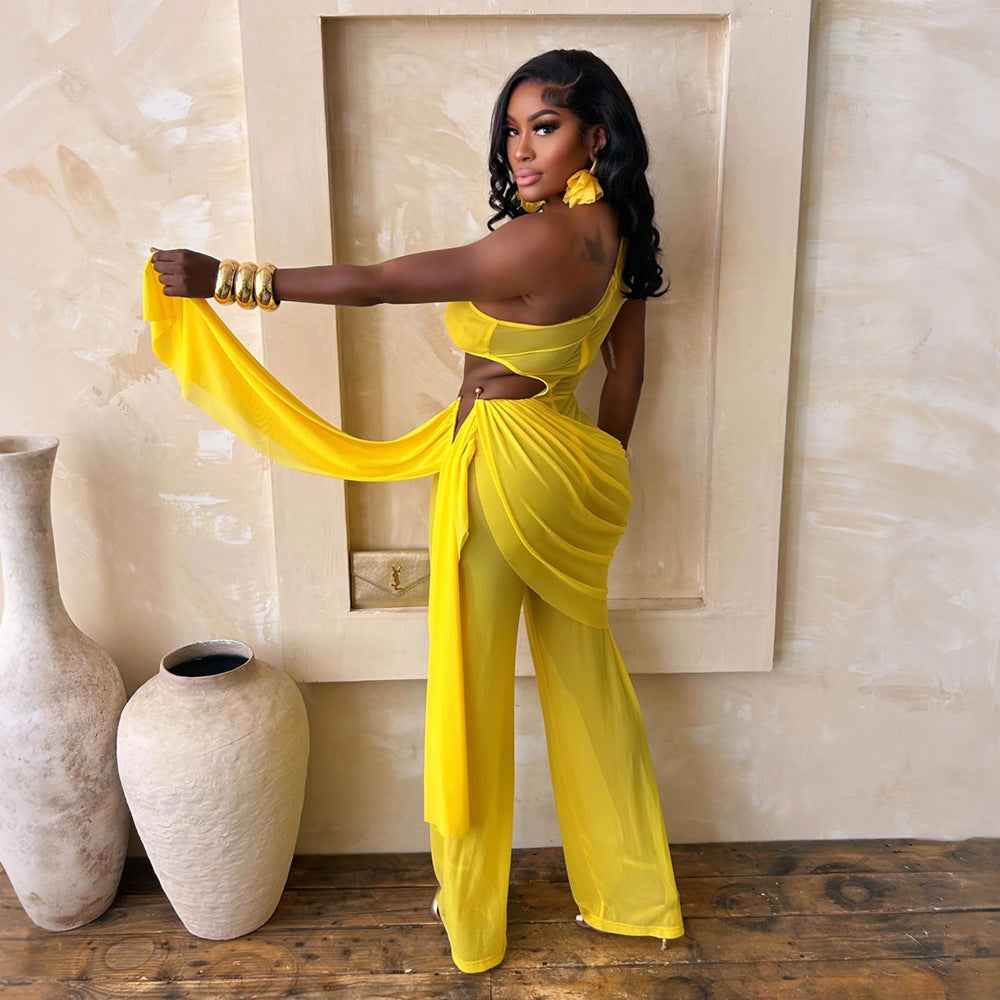 Fashionable Slim-Fit Off-Shoulder Solid-Color Jumpsuit For Women