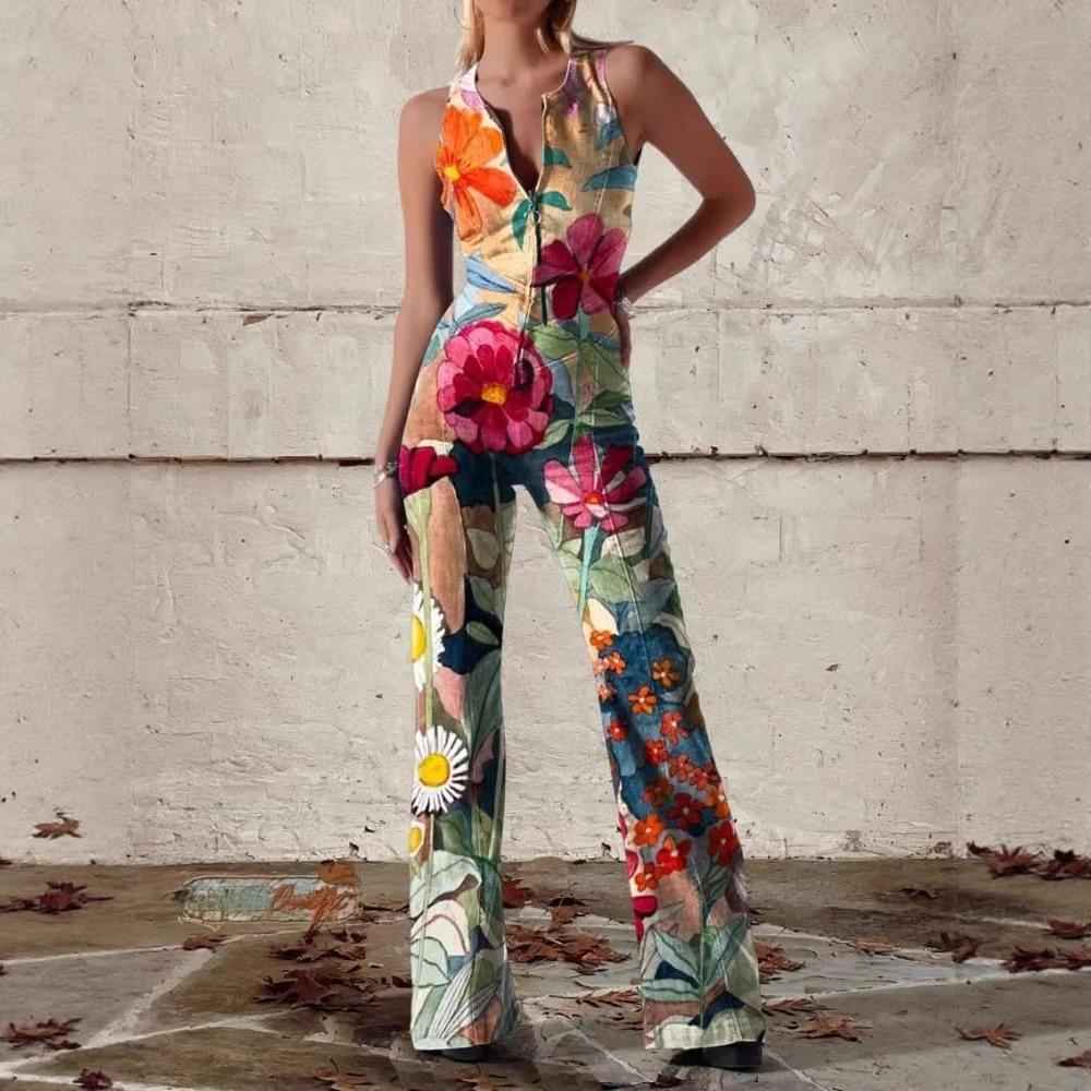 Fashionable Printed Womens Sexy Off-Shoulder Sleeveless Jumpsuit