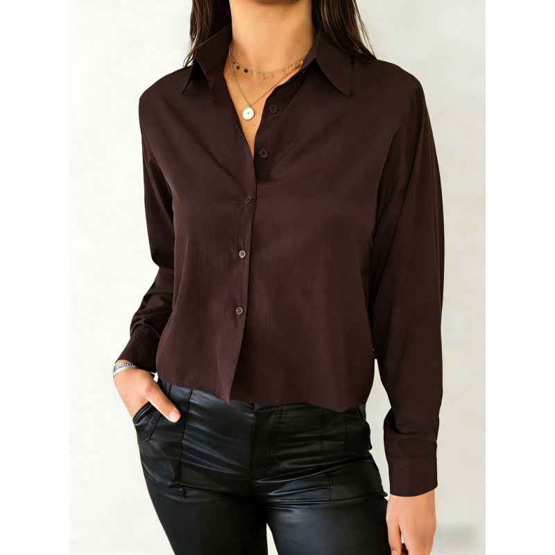 Solid-color Casual Loose-fit Long-sleeved Linen Shirt For Women