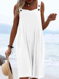 2026 New European American Women's Adjustable Button Strap Short Overalls Loose Sleeveless Casual Beach Jumpsuit With Pockets
