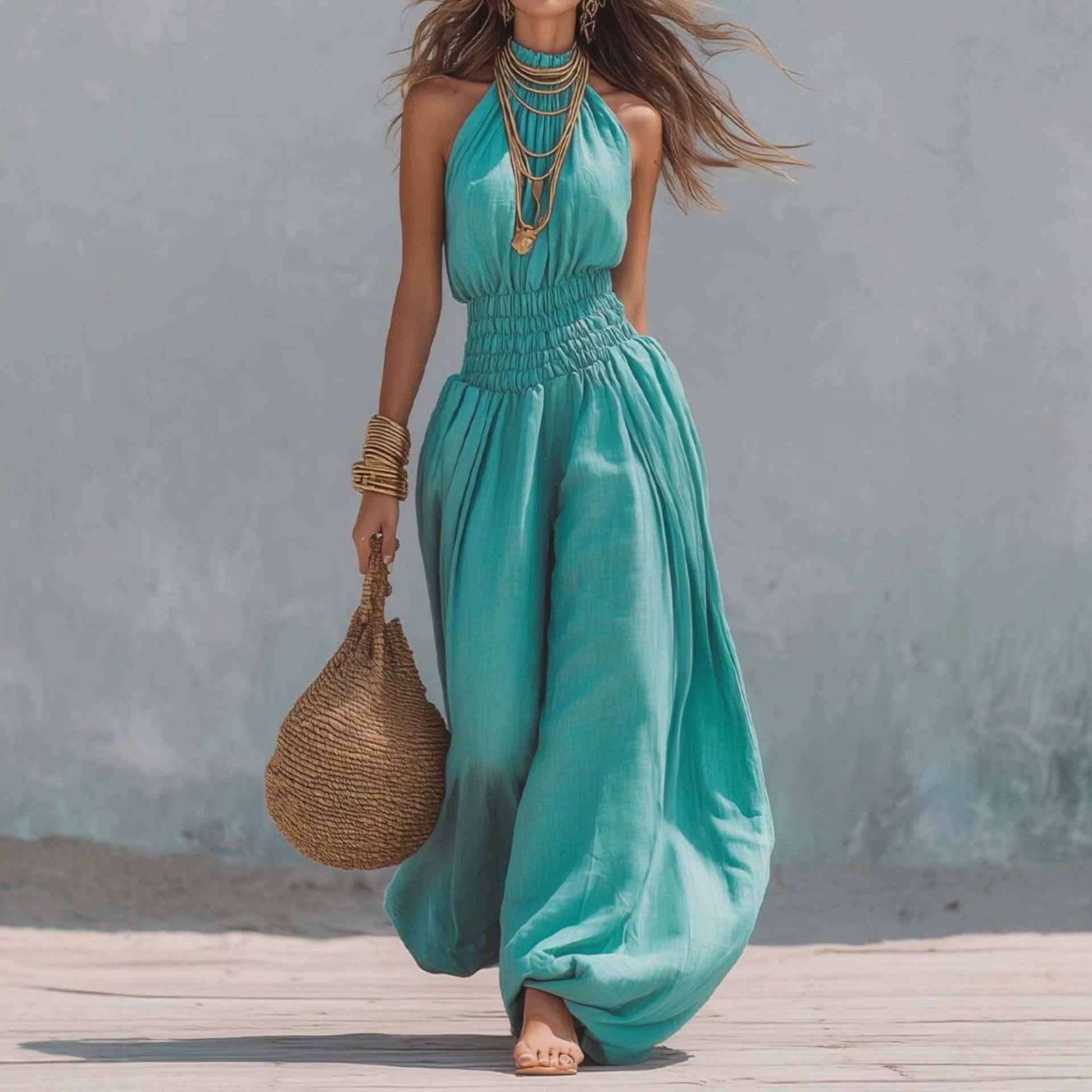 Stylish Sleeveless Halter Jumpsuit For Women