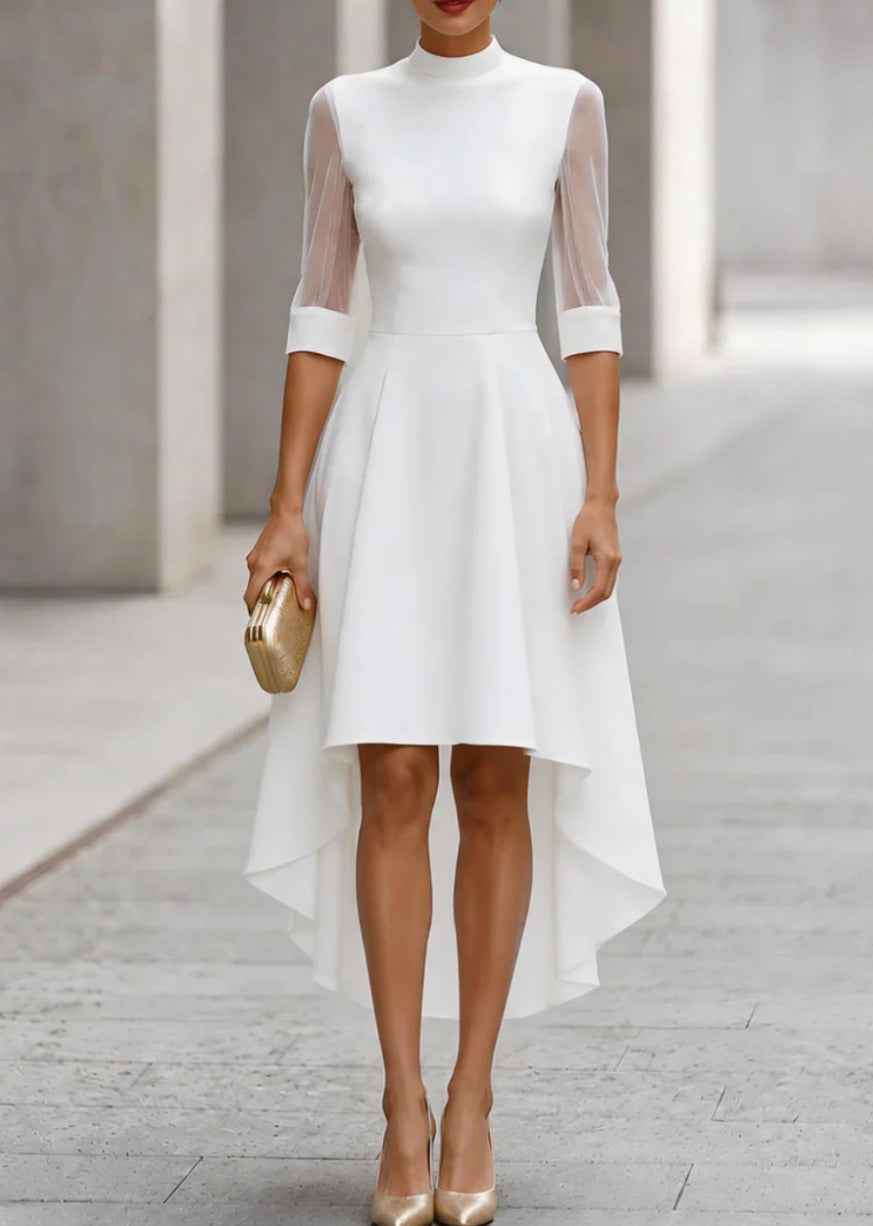 Womens Casual Midi-Sleeve Mesh Dress