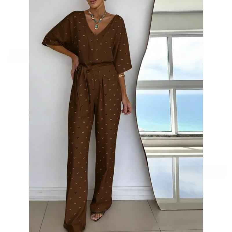 Solid-color V-neck Casual Mid-length Sleeve Dress With Belt