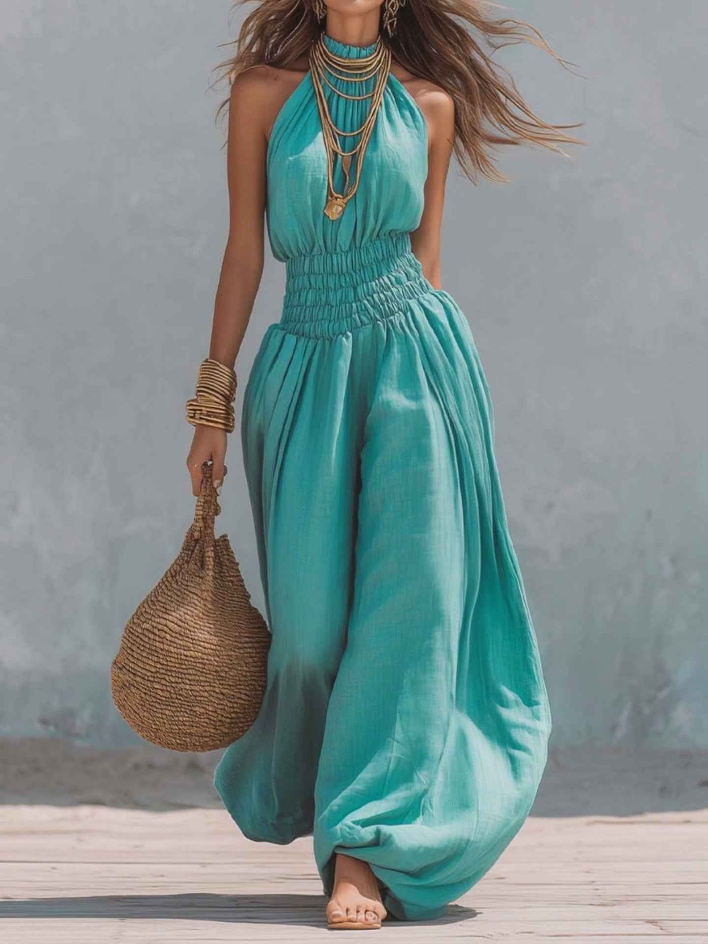 Stylish Sleeveless Halter Jumpsuit For Women