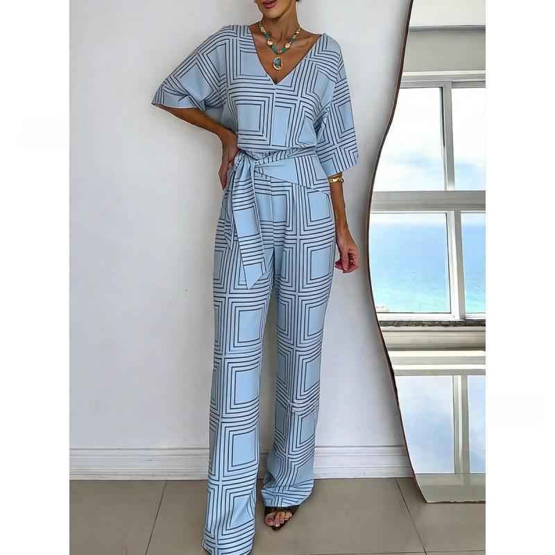Solid-color V-neck Casual Mid-length Sleeve Dress With Belt