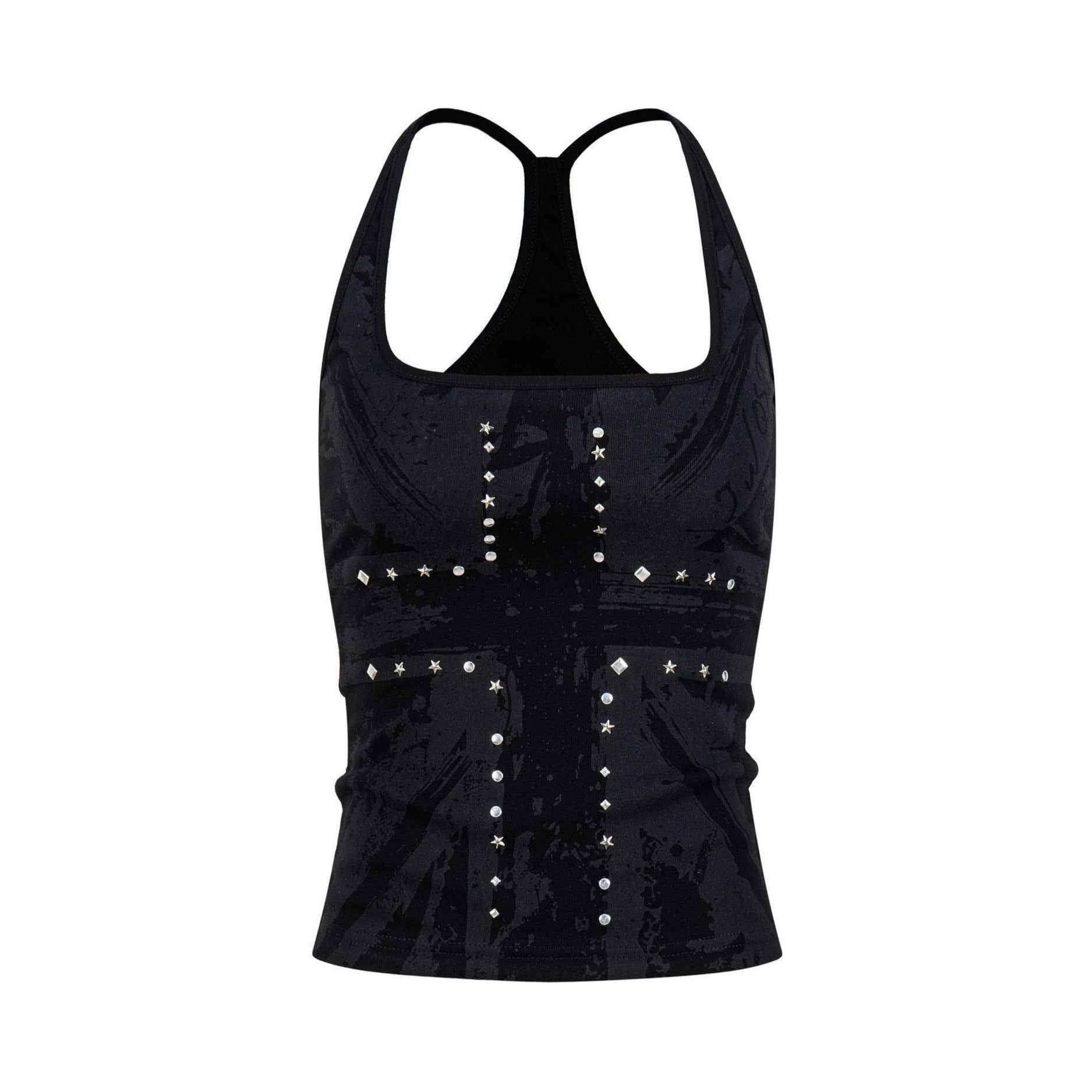 Cross-printed Studded Halter Vest Figure-hugging Sexy Sleeveless Top