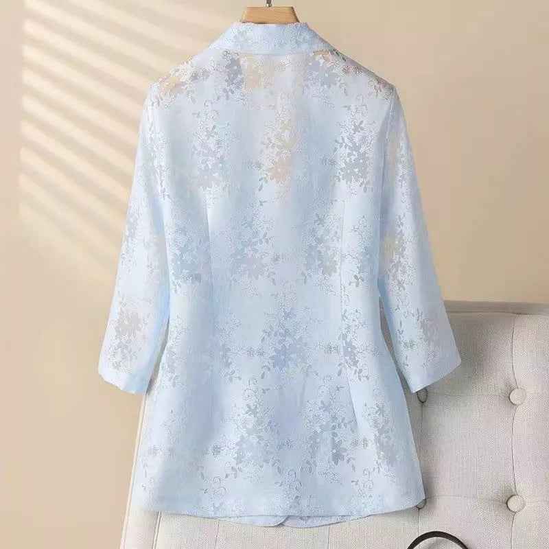 Jacquard Cropped-sleeve Blazer For Women