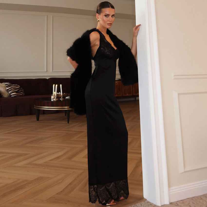 Fashion Sexy Lace Square Collar Dress Elegant Women's Skirt