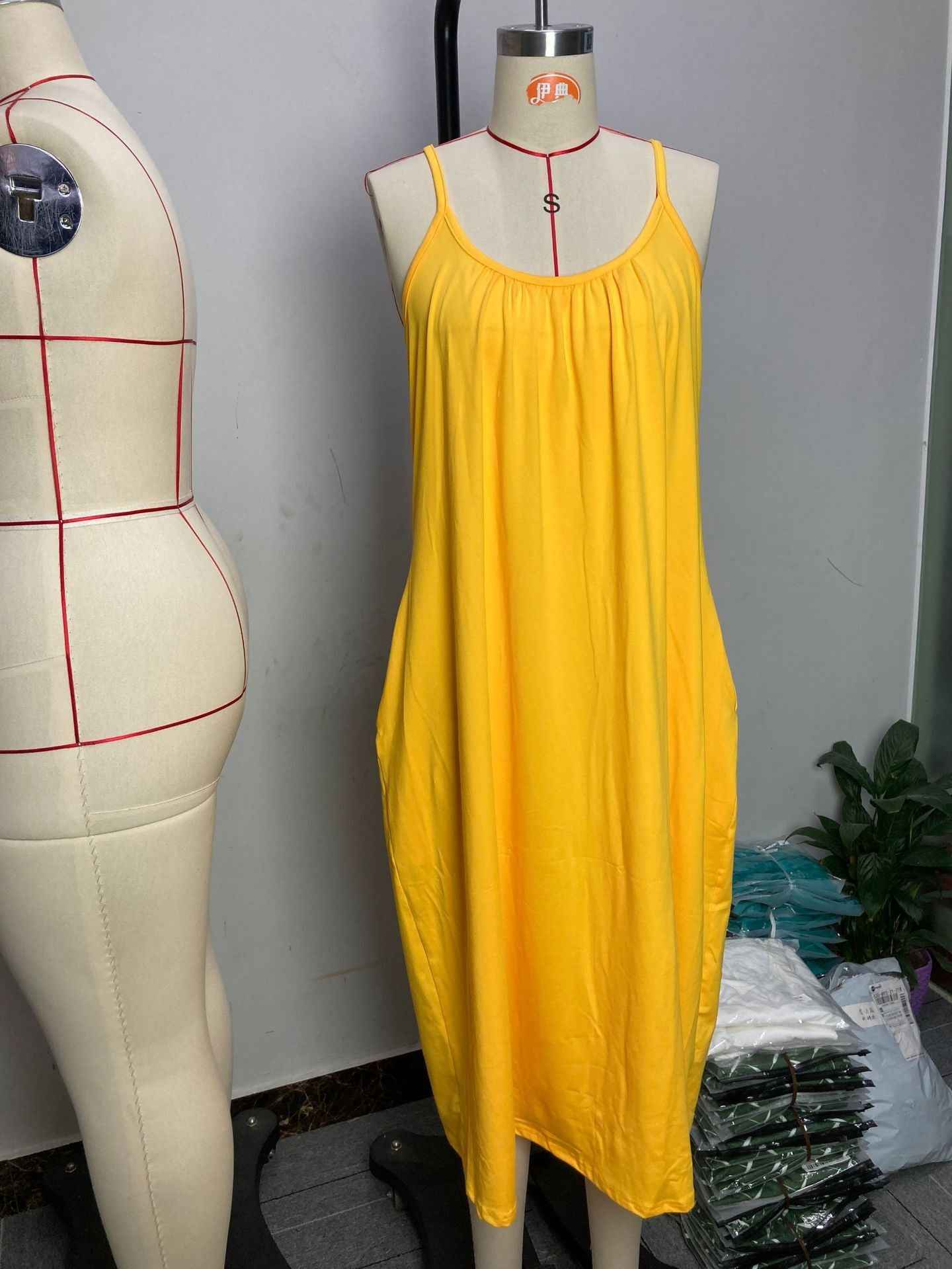 V-neck Casual Loose-fit Laid-back Summer Slimming Slip Dress