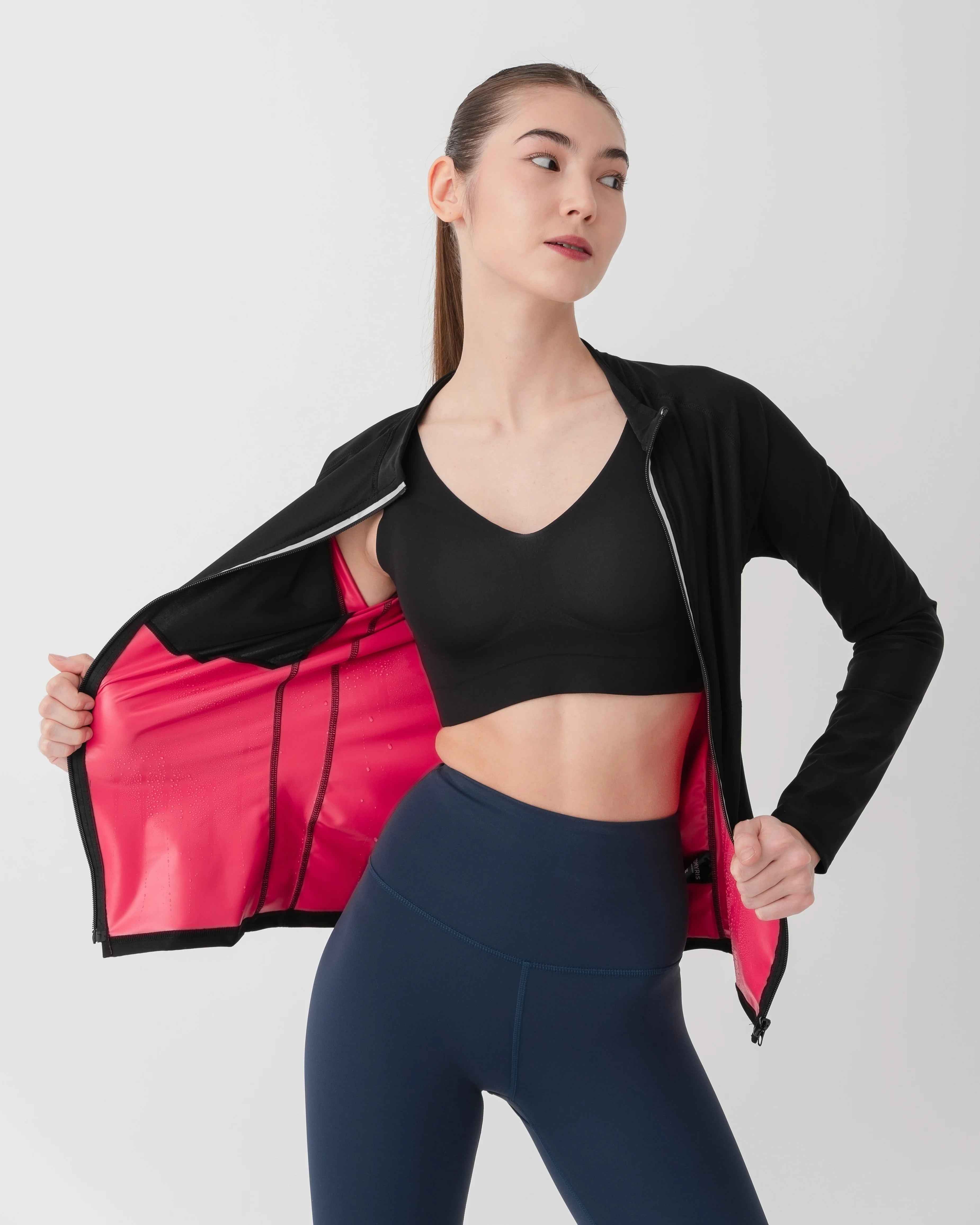 Sauna Jackets For Women Long Sleeves Sweat Suit Weight Loss Shirt Zipper Workout Gym Exercise Body Shaper