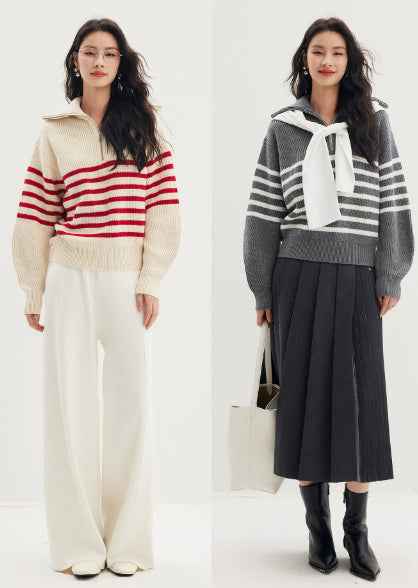 Women's Heavyweight Navy Striped Sweater