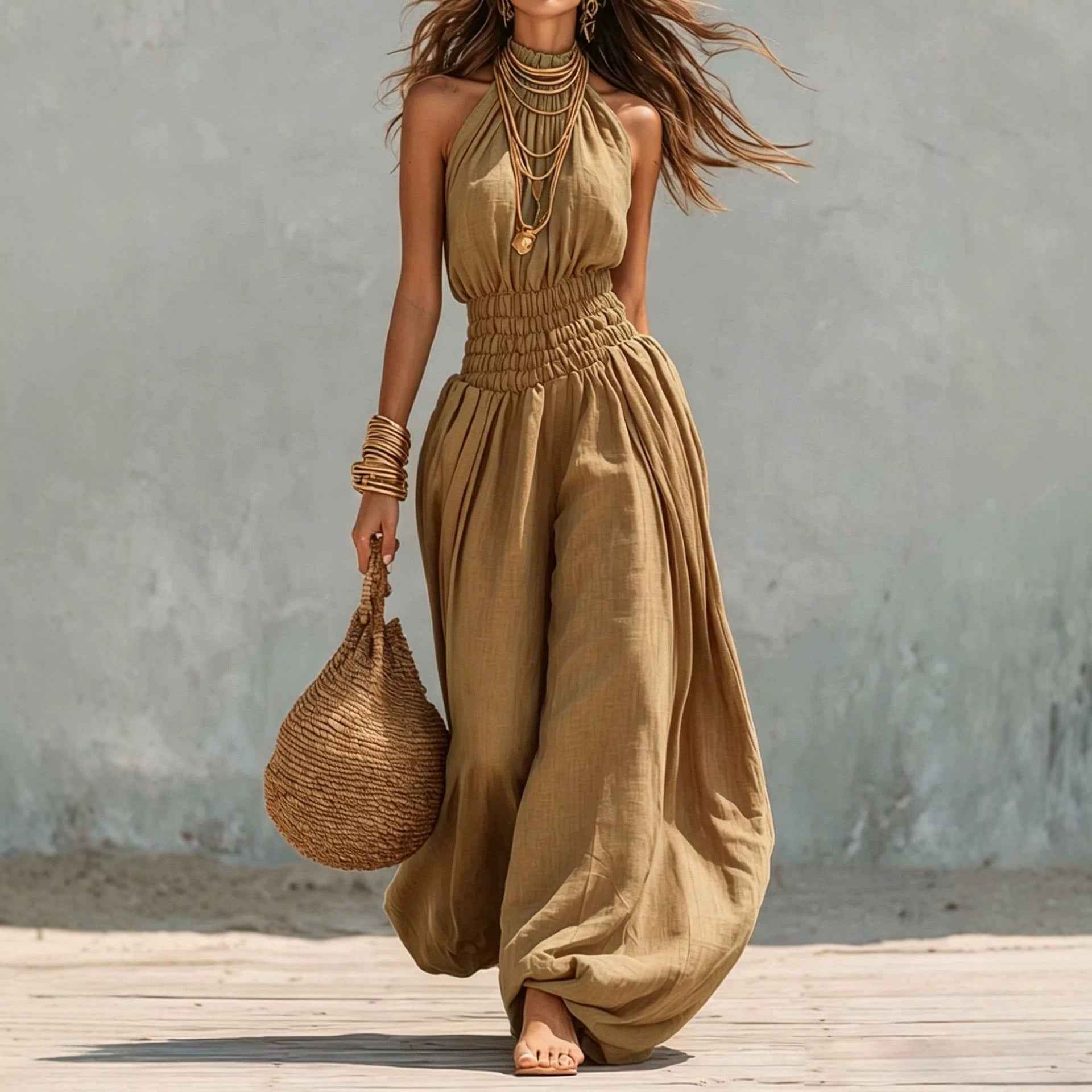 Stylish Sleeveless Halter Jumpsuit For Women